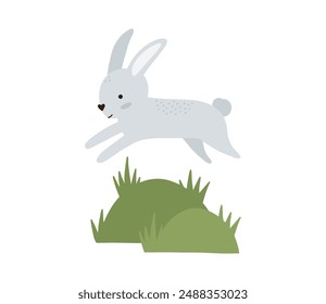 Hand drawn composition with forest animal and bush. Baby art for nursery design and prints. Charming cartoon woodland animal bunny