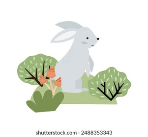 Hand drawn composition with forest animal and plants. Baby art for nursery design and prints. Charming cartoon woodland animal bunny