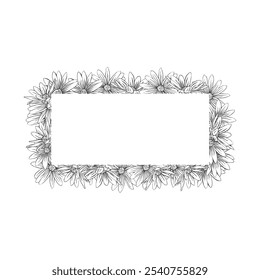 Hand drawn composition of Jerusalem artichoke flower. Rectangular frame of Jerusalem artichoke flower for card design