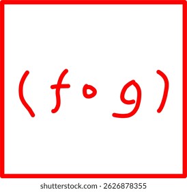 símbolo de composição desenhado à mão de função em matemática, símbolo matemático vermelho em estilo doodle