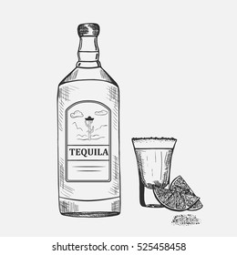 Hand Drawn Composition Tequila Vector Illustration Stock Vector ...