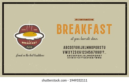 Hand drawn compressed grunge font. A clean font is included. The letters are accompanied by a version of the logo and the hot dog icon. Vector concept of fast food. Vector illustration