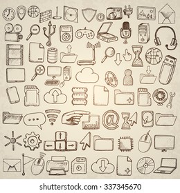 Hand drawn computer icons set.