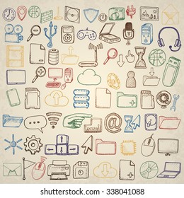 Hand drawn computer icons set.