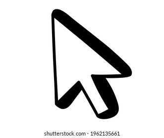 Hand drawn Computer mouse click pointer cursor arrow  icon in doodle style. Application and web interface button. Isolated on white background