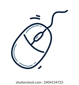 Hand drawn computer mouse doodle line illustration. computer mouse doodle icon vector.