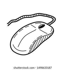 Hand drawn computer mouse isolated on a white. Vector illustration.