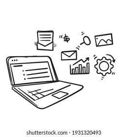 hand drawn Computer with open pages. Mail and business service concept illustration vector.