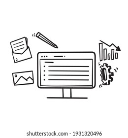 hand drawn Computer with open pages. Mail and business service concept illustration vector.