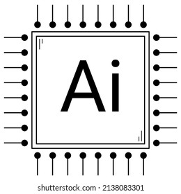 Hand drawn computer processor. Artificial intelligence. Microchip for computing