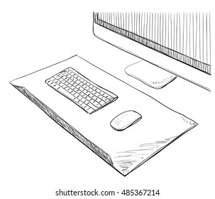 Hand Drawn Computer Screen and Keyboard
