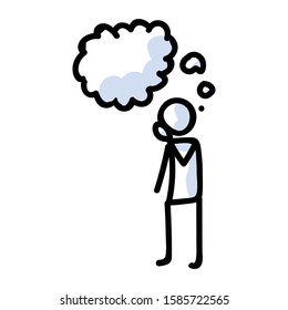 Hand Drawn Concentrating Stick Figure in Thinking Pose. Concept of Brainstorming Idea Expression. Simple Icon Motif Inspiration Genius Communication. Information Bujo Illustration. Vector EPS 10. 