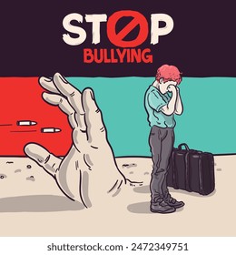 Hand drawn concept cartoon of stop bullying illustration