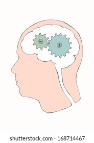 Hand drawn concept - gears in a head