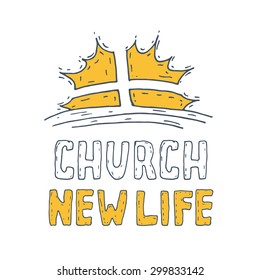 Hand drawn concept illustration of sun on religion theme. Vector