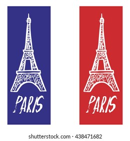 Hand drawn concept logo with Eiffel Tower with text Paris. Vector illustration