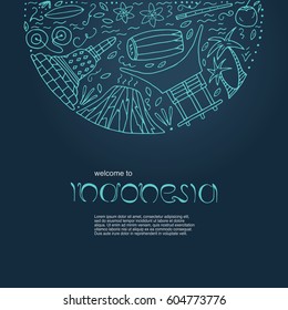 Hand drawn concept with symbols of Indonesia. Vector illustration.