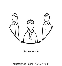Hand drawn concept team work isolated on a white. Sketch icons of business people. Vector illustration.