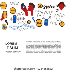 Hand drawn conceptual illustration for voice recognition, hand lettering and vector illustrations with copy space. 