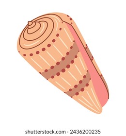 Hand drawn Cone Seashell. Cartoon style flat illustration seashell isolated on white background. Vector illustration
