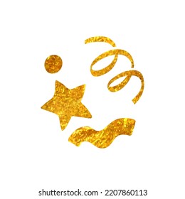 Hand Drawn Confetti Icon In Gold Foil Texture Vector Illustration