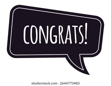Hand drawn congrats lettering is displayed within a black speech bubble, conveying a message of congratulations and celebration for an achievement or special occasion