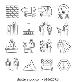 hand drawn construction and engineering icons