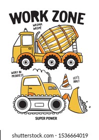 Hand drawn construction machines. For t-shirt prints, posters and other uses.