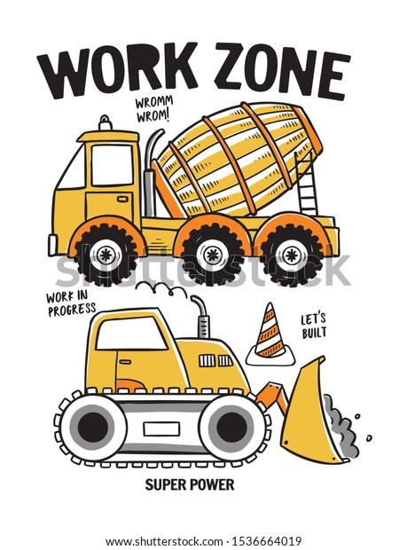 Hand drawn construction machines. For t-shirt\
prints, posters and other\
uses.