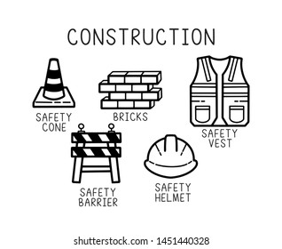 Hand drawn construction set in line art. Can be used as icons, prints, t-shirt printing, decal , stickers etc. 