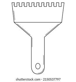 Barrido a mano del peine de la espátula de construcción. Herramienta para aplicar pegamento antes de colocar azulejos. Doodle. Vector.