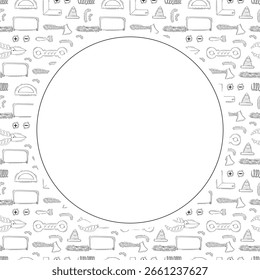 hand drawn construction tool circle frame background