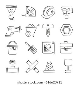 hand drawn construction tool icons