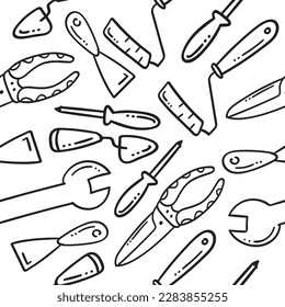 hand drawn construction tool seamless pattern