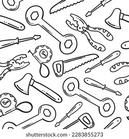 hand drawn construction tool seamless pattern