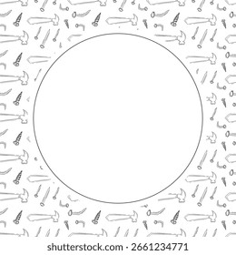 hand drawn construction tools circle frame background