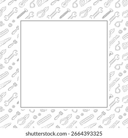 hand drawn construction tools frame background