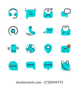 Conjunto de ícones de contato desenhado à mão. Ícones vetoriais de doodle.