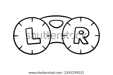 Hand drawn contact lenses container icon. Doodle contact lens box. Optometry doodle object. Vector illustration isolated on white background.