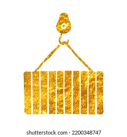 Hand drawn Container icon in gold foil texture vector illustration