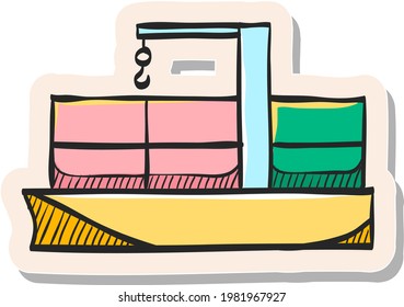 Handgezeichnetes Container-Versandsymbol auf Aufkleber, Vektorgrafik