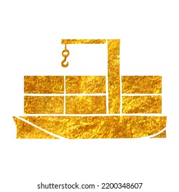 Hand drawn Container shipping icon in gold foil texture vector illustration