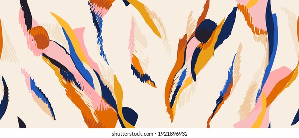 Hand drawn contemporary abstract print. Creative collage seamless pattern. Fashionable template for design.