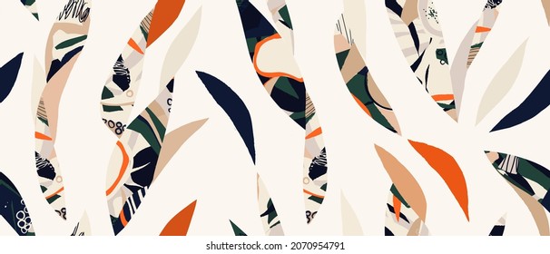 Hand drawn contemporary abstract print. Creative collage seamless pattern. Fashionable template for design.