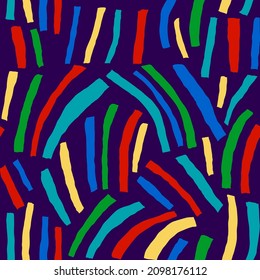 Hand drawn contemporary art collage with multicolor stripes. Modern vector seamless pattern with cut out elements.