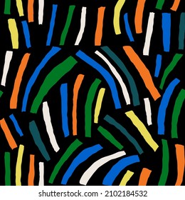Hand drawn contemporary art collage with multicolor stripes. Modern vector seamless pattern with cut out elements.