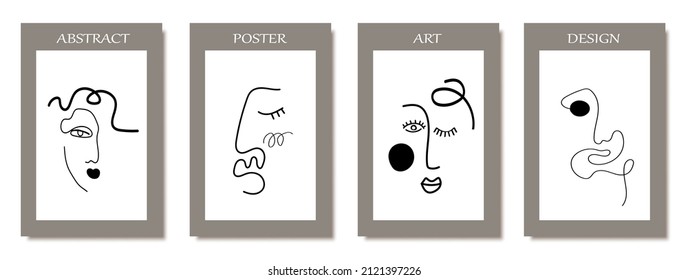 Hand drawn contemporary art posters. Abstract inspired faces shapes for decoration. Modern print set.