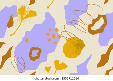 Hand drawn contemporary art seamless pattern. Abstract floral geometric collage. 