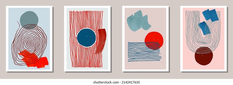 Hand drawn contemporary canvas vector set. Watercolor blots collage. 20s style frames. Stylish banner layouts. Scribble elements.