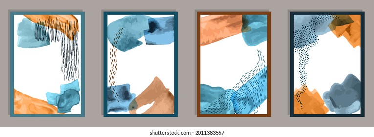 Hand drawn contemporary covers vector collection. Watercolor splats collage. 60s style frames. Cool banner layouts. Brush stroke elements.